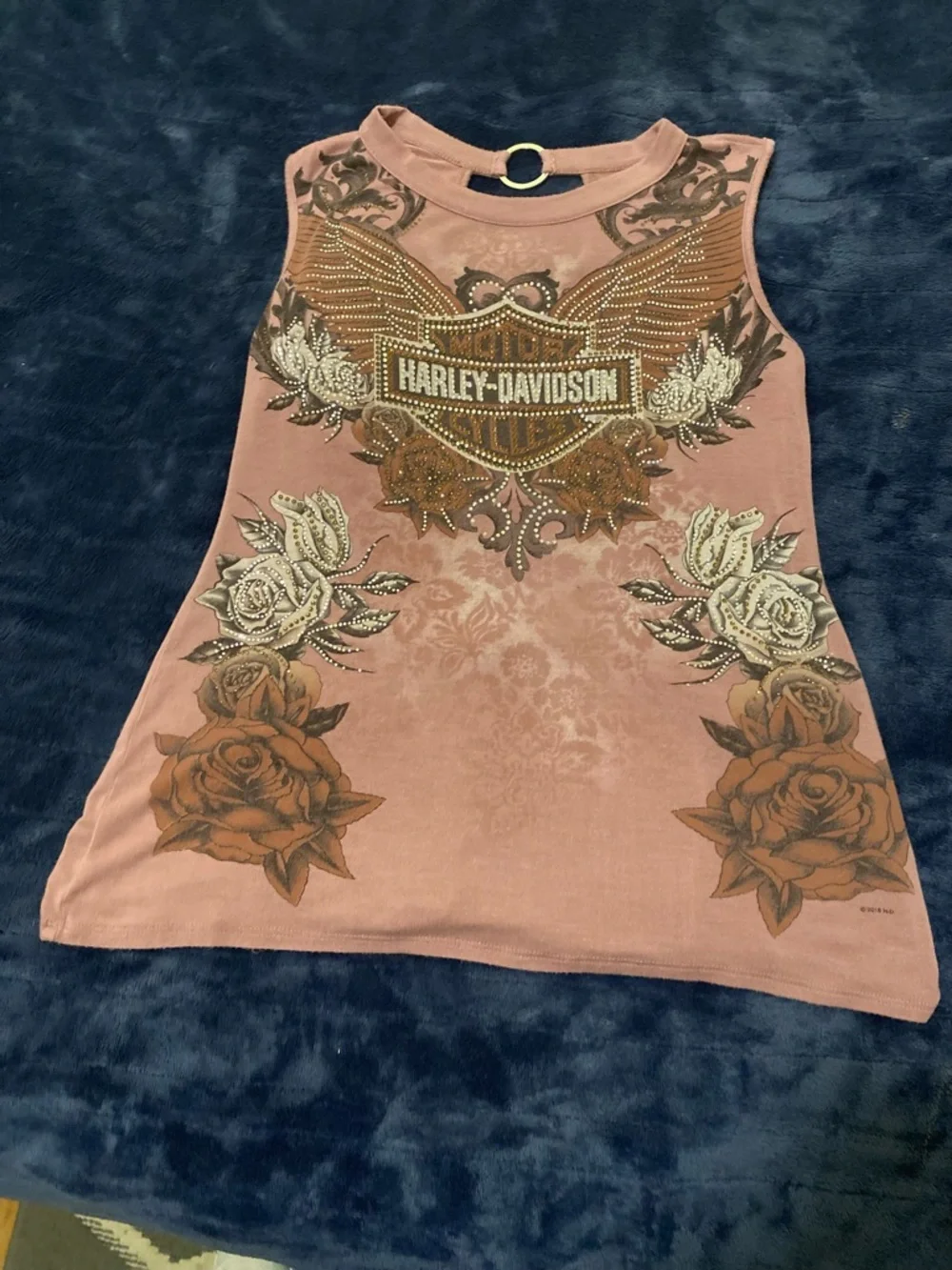 Harley-Davidson Rose Pink Studded Graphic Sleeveless Tank - Picture 2 of 10